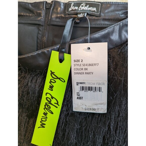 NWT SAM EDELMAN Women's Black Fiona Fringe Miniskirt Flapper Chevron Style Sz 2 - Picture 4 of 6